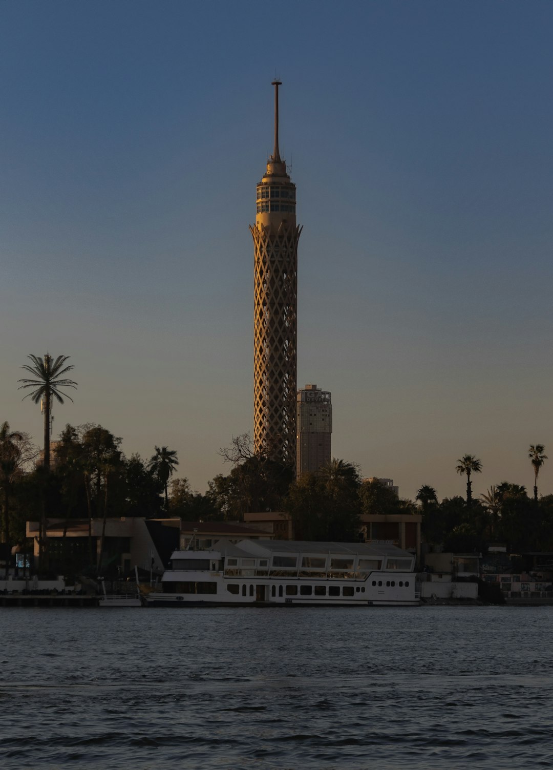 Cairo Tower over the Nile at late light