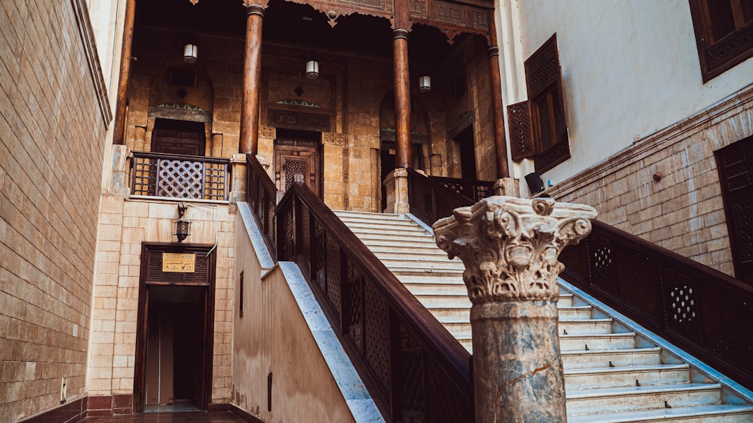 Stone stair and carved wood in a Cairo house